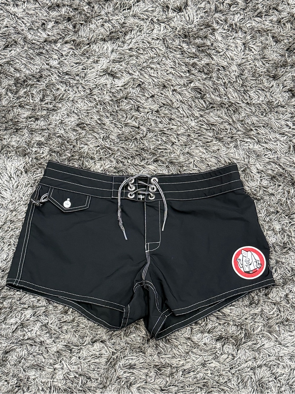Birdwell Beach Britches “Birdie” Patch BoardShorts Swim Bathing Suit Woman 6